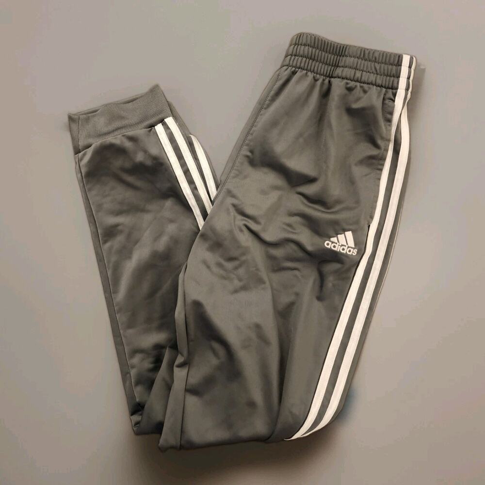 adidas Youth Large 14/16 Grey 3-Stripes Tricot Track Pants Joggers L